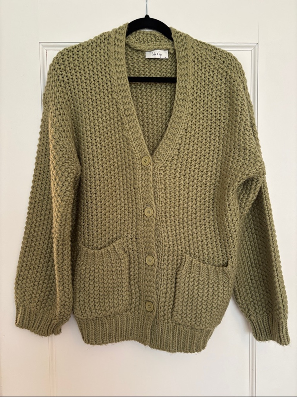 Sadie & Sage Olive-Tone Chunky Knit Button Cardigan